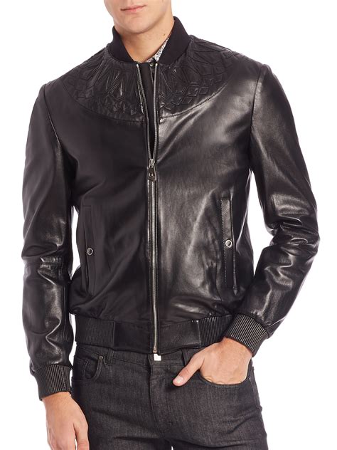 versace men's leather jacket bomber|versace bomber jacket women's.